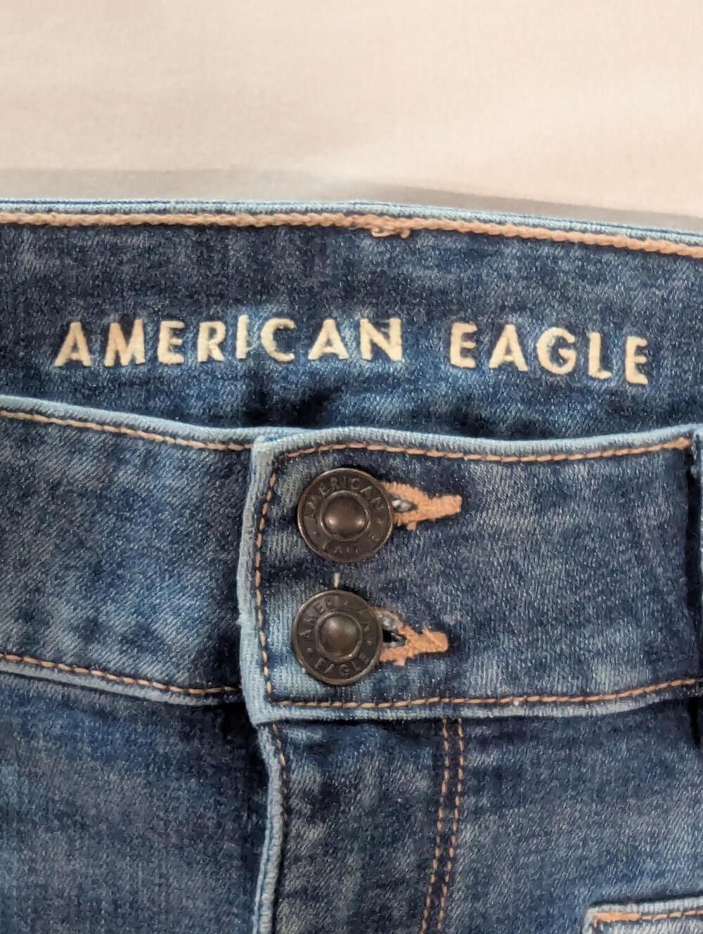 American Eagle Outfitters Jeans Womens 10 Long Blue Med Wash Super Hi-Rise Flare - Picture 2 of 11